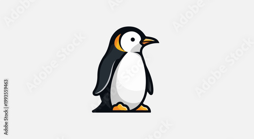 A stylized penguin with a white belly and yellow markings