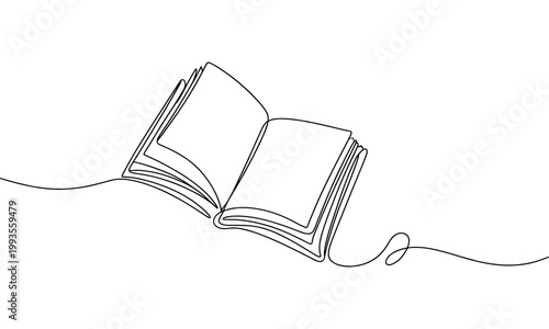 Open blank notebook with spiral binding on white background minimalist line art illustration