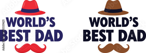 Father's day card world's best dad with hats and mustaches