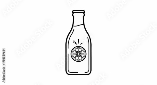 Simple line art of a glass bottle with a citrus slice and splash graphic