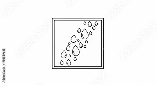 Simple line drawing of water droplets falling within a square frame