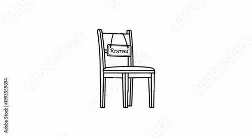 Simple line drawing of a chair with a hanging 'Reserved' sign