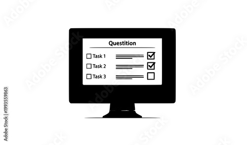 Checklist on computer screen flat vector illustration digital questionnaire on white background