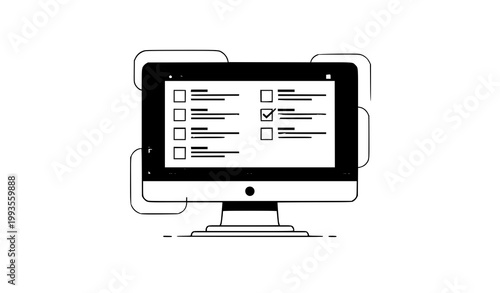 Modern computer checklist vector icon digital questionnaire UI design on white