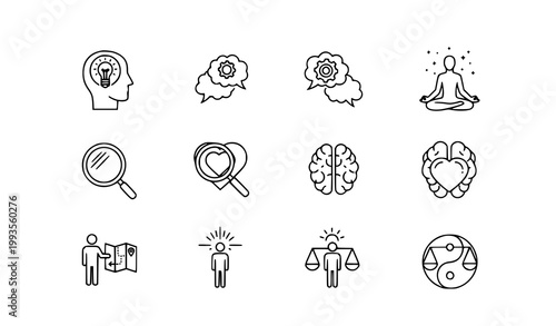 Modern self awareness line icon set mindfulness psychology vector design on white