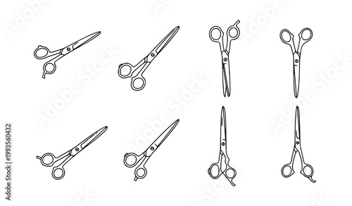 Modern scissor icon set black line cutting tools vector design on white background