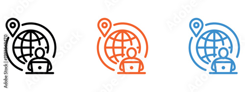 Professional Global Remote Work Icon with Person Laptop Globe and Location Pin for Freelancing and Digital Nomad Concept Vector Illustration