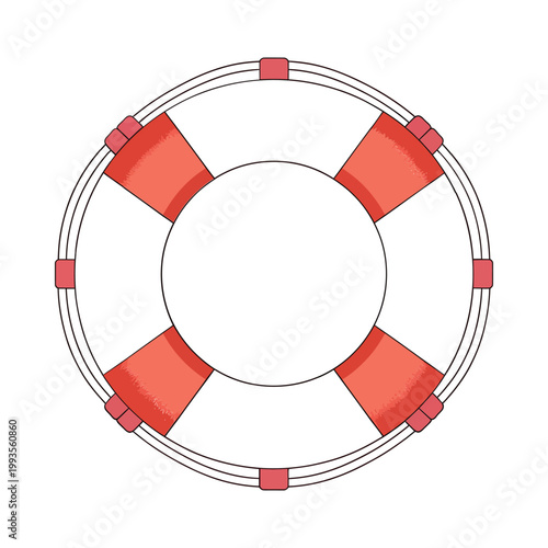 A simplified cartoon illustration of a circular life preserver with red sections