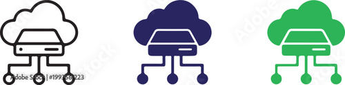 Cloud connected printer icon set in different colors