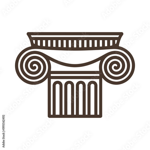 A simple line drawing depicts a classic ionic order architectural column capital