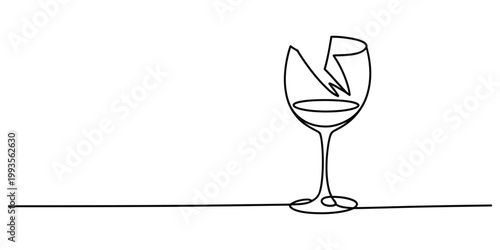 Broken wine glass continuous line drawing