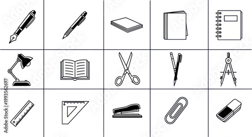 Stationery Icons: Office Supplies and School Tools Collection