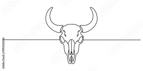 Continuous line drawing of a bull skull