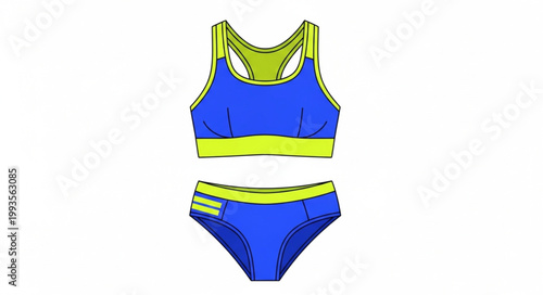 Blue and yellow sports bra and bikini bottom set.