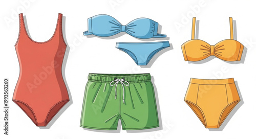 Collection of Summer Swimwear and Beachwear Outfits.