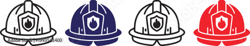 Set of four firefighter helmets in different colors and styles