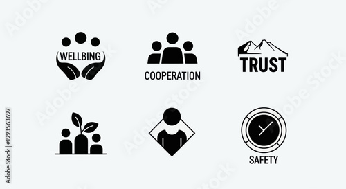 Teamwork, Trust, Safety, Wellbeing Icons: Business Concepts