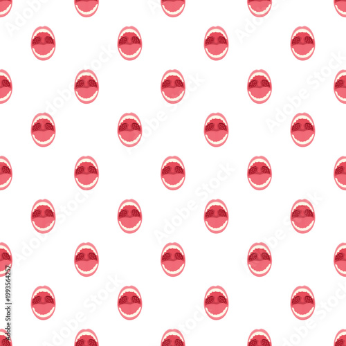 Human mouths with inflamed tonsils in a seamless repeating medical illustration pattern