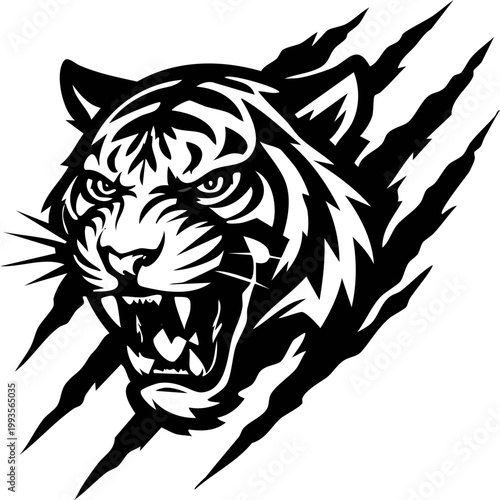 Tiger : Tiger head silhouette vector design for a powerful wild feline tattoo illustration