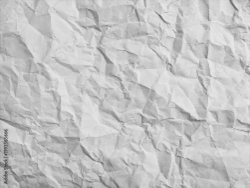 Landscape crumpled paper texture halftone vector. Horizontal wrinkled creased dot pattern overlay isolated on transparent background