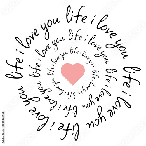 Red life i love you rounded text design element with heart shape