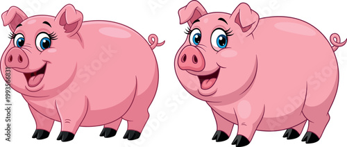 Cartoon Pig Vectors with Cute Expressions and Bright Colors for Farm Animals and Children's Illustration Use