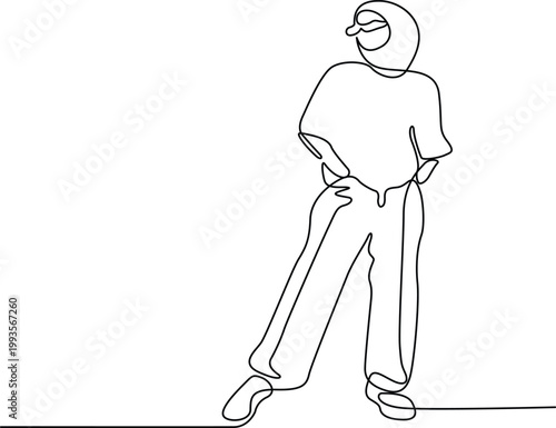 A person standing with hands on hips in a casual yet confident pose. Vector