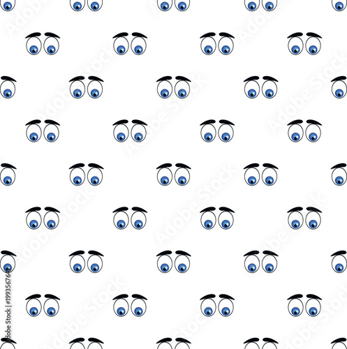 Cartoon blue eyes with eyebrows forming a repeating pattern, representing observation and curiosity