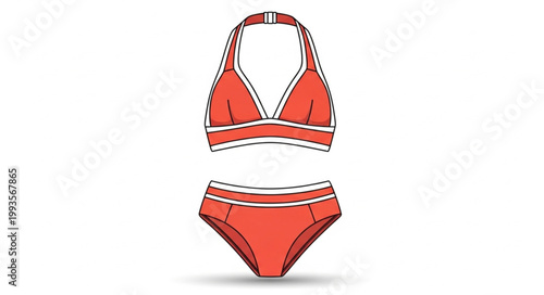 Red Bikini Swimsuit Isolated on White Background.