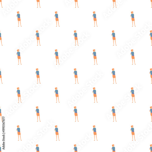 Person standing in a repeating pattern on a clean white background, creating a seamless design