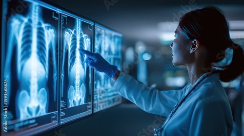 Medical professional analyzes human x rays