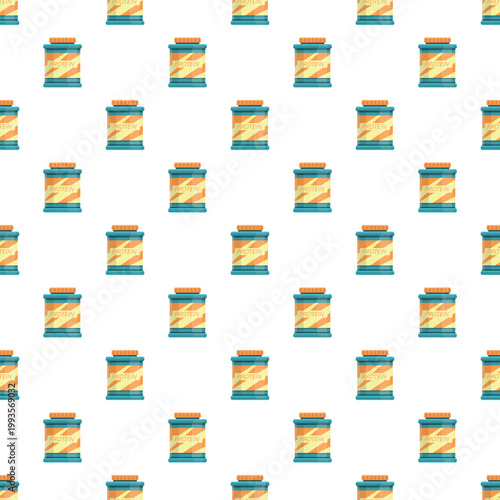 Protein powder jars repeat in a vector seamless pattern for fitness and bodybuilding