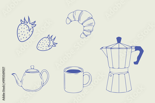 Breakfast brunch sketch set food and drink ink style illustration