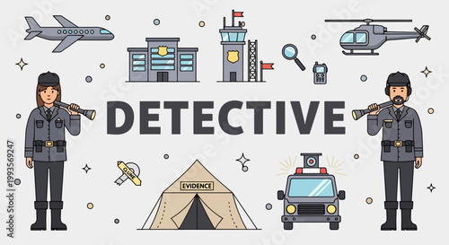 Detective Profession Concept with Male and Female Characters.