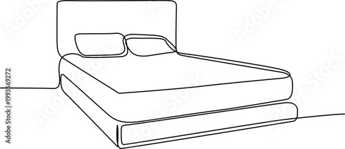 A modern sofa bed with a comfortable mattress and two pillows neatly arranged at the headrest. Vector