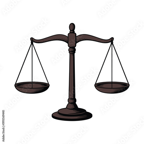 A vintage illustration of scales of justice symbolizing fairness and legal equilibrium