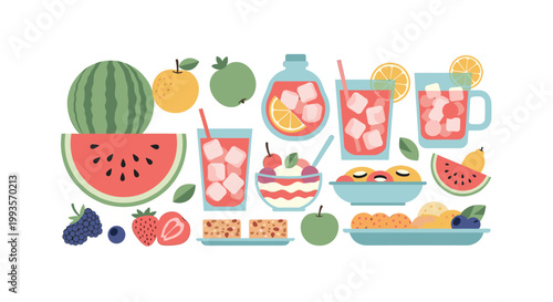 A vibrant, minimalist illustration of blackberries and watermelon, perfect for showcasing healthy eating, summer freshness, and positive lifestyle cho