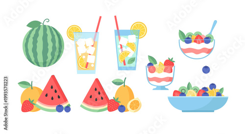 A vibrant illustration of various fruits evokes feelings of freshness, vitality, and healthy choices, ideal for promoting wellness and nutrition.
