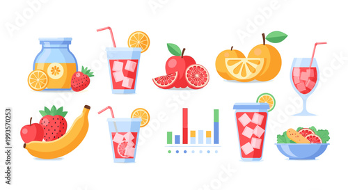 A vibrant illustration of an apple, strawberry, and banana exudes freshness and health. Ideal for healthy eating campaigns, wellness websites, and soc