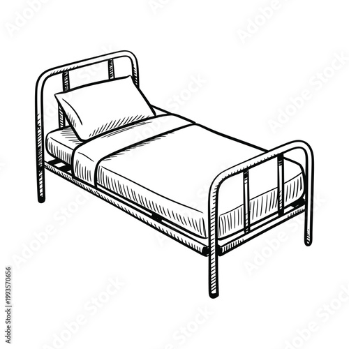 A simple sketch depicts a single bed with a pillow and neatly made covers