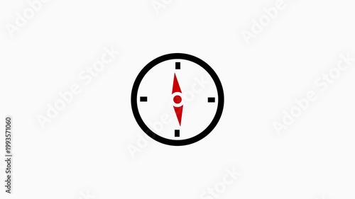 Black icon animation of compass, HD video with transparent background, seamless loop 4K video representing hiking gear.