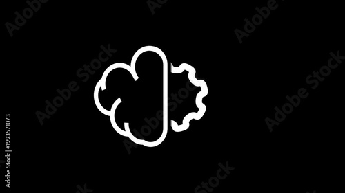 Brain and Cogwheel Symbol Animation Loop. transparent background