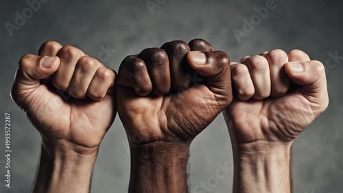 Diverse Hands Clenched in Fist Symbolizing Unity, Strength, and Solidarity