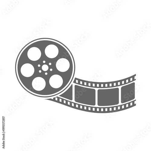 Simple black and white illustration of a film reel and strip of movie film