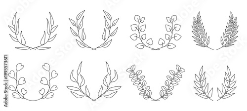 Several laurel branches form decorative award frame designs in a row. Vector illustration