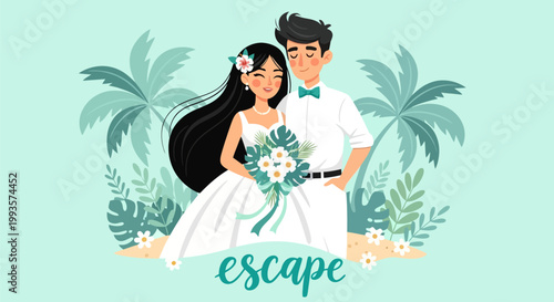 Happy Newlywed Couple Celebrating Their Wedding Day Together.