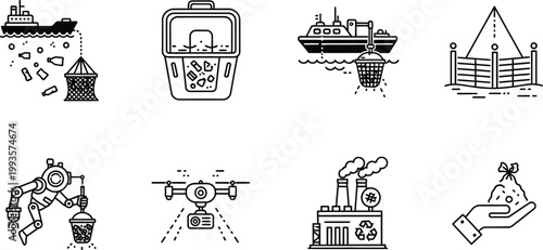 Industrial infrastructure icons a collection of hand drawn style illustrations depicting various oil and gas facilities