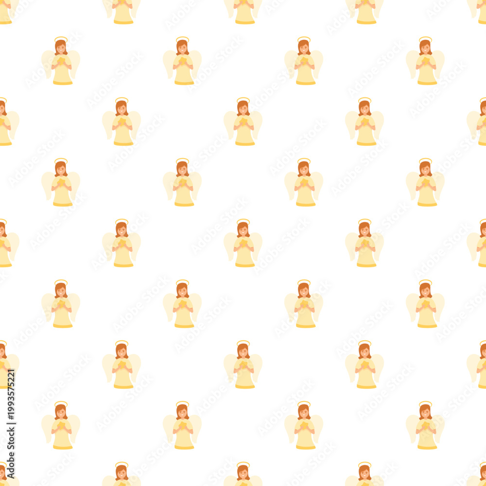Fototapeta premium Cute cartoon angels with halos and wings creating a religious seamless pattern