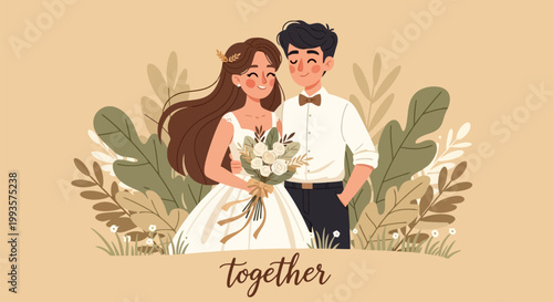 Happy Newlywed Couple Embracing on Their Wedding Day.