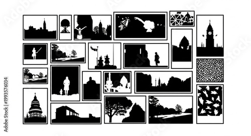 set of silhouettes of city
